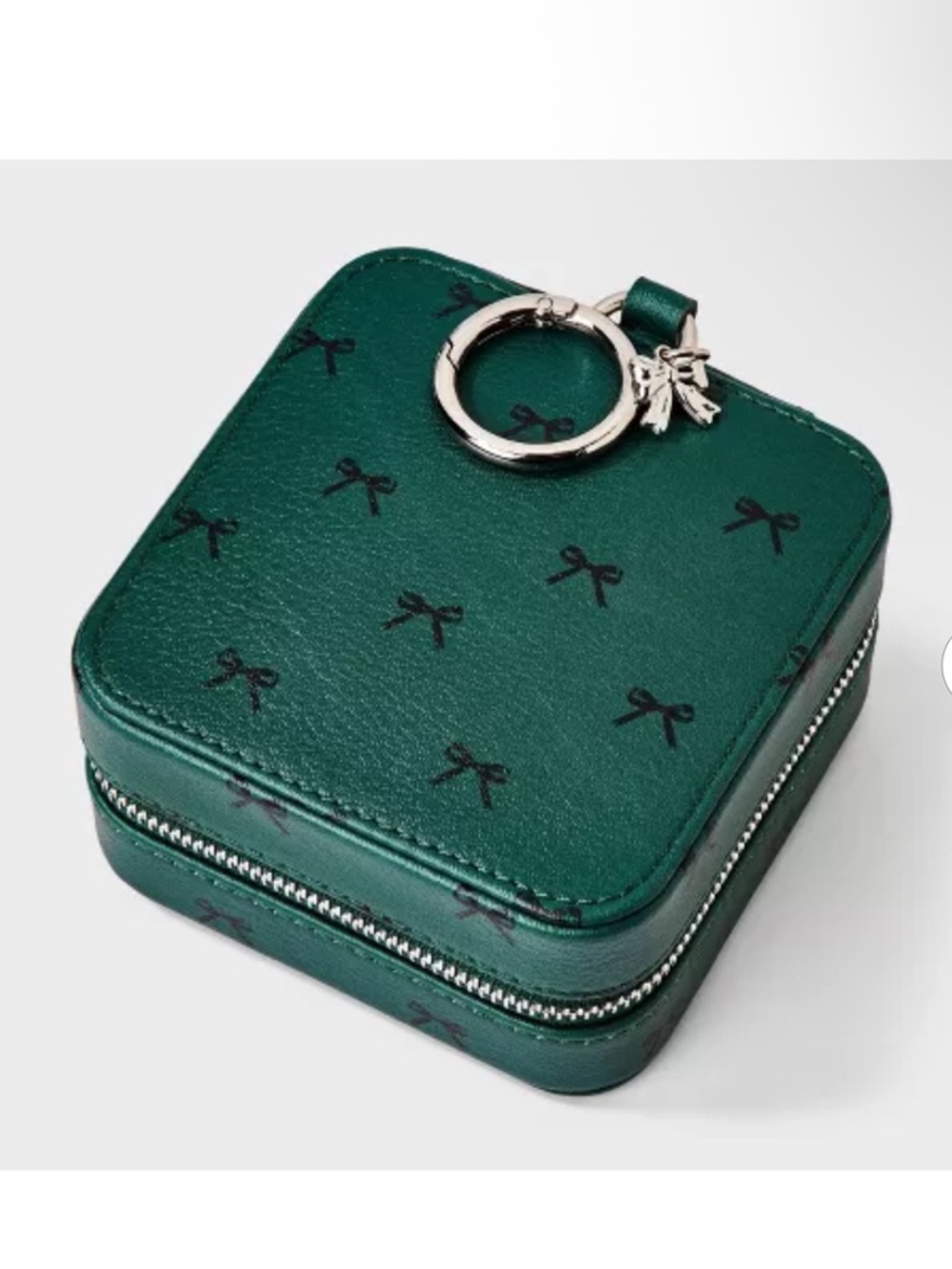 Cat & Jack Girl’s Bow Print Green Square Zip Jewelry Organizer Case